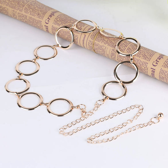 Women's Geometric Metal Ring Waist Chain Belt With Electroplated Finish And Hook Fastening Street Style Skirt Accessory