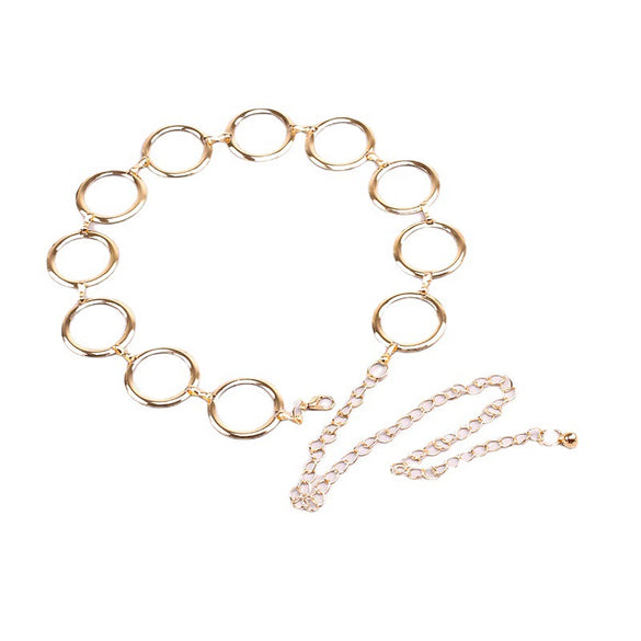 Women's Geometric Metal Ring Waist Chain Belt With Electroplated Finish And Hook Fastening Street Style Skirt Accessory