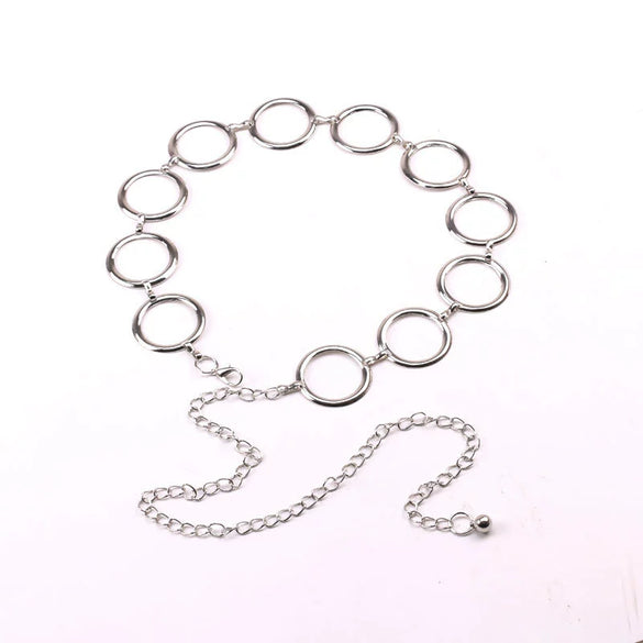 Women's Geometric Metal Ring Waist Chain Belt With Electroplated Finish And Hook Fastening Street Style Skirt Accessory