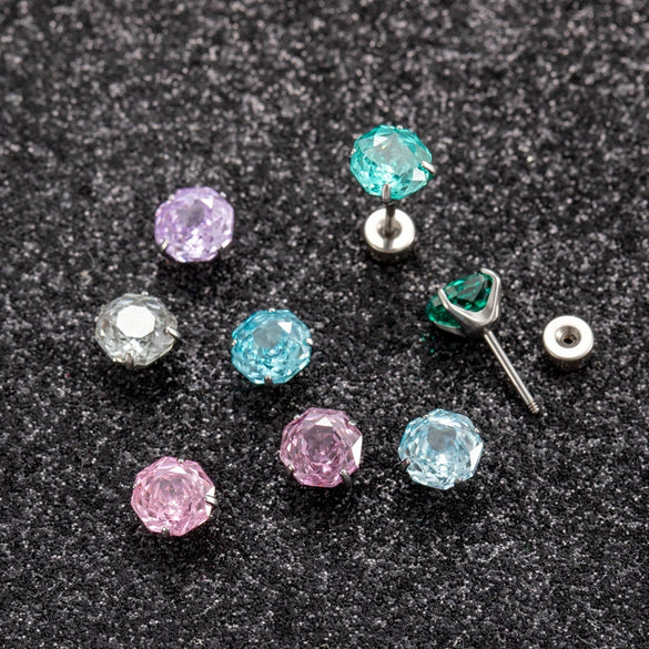 Women's Geometric Metal Zircon Earrings With Titanium Steel Screws And Rosecut Treatment