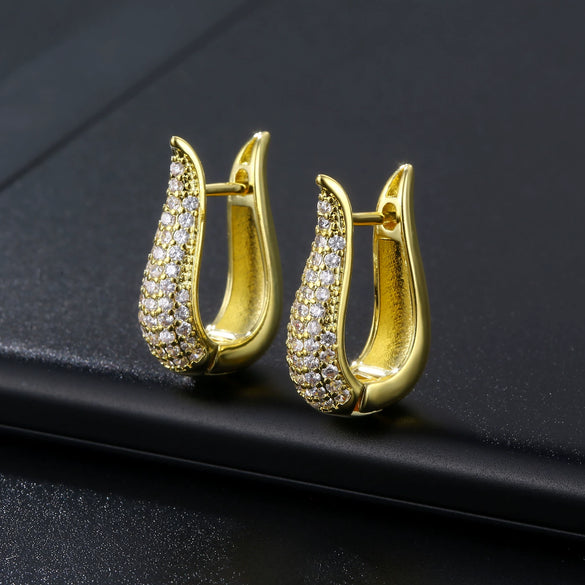 Women's Geometric Micro Paved Zircon Stud Earrings In Environmental Protection Copper With Full Zircon Inlay Trendy Jewelry