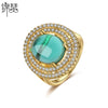 Women's Geometric Minimalist Copper Ring With Zircon And Chrysoprase Cabochon Detail