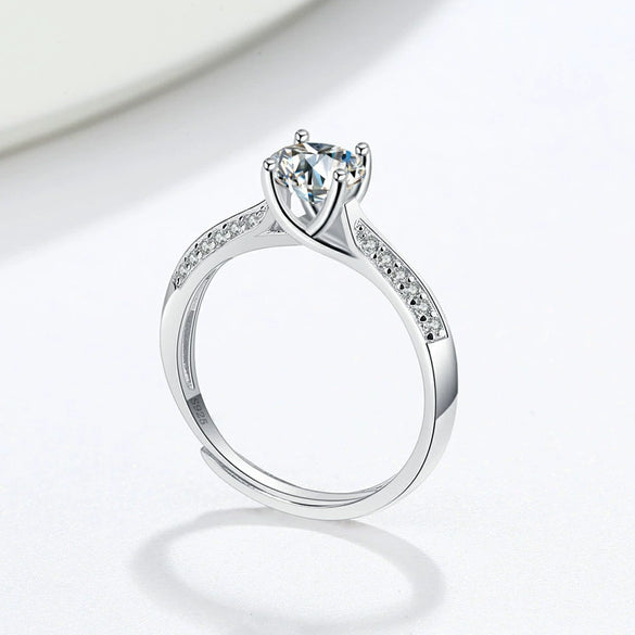 Women's Geometric Moissanite Ring In S925 Sterling Silver With Electroplated Finish Adjustable Open Ring