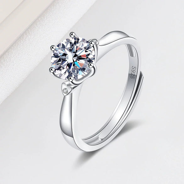 Women's Geometric Moissanite Ring In 925 Silver With Classic Six Prong Setting Electroplated Adjustable Open Band