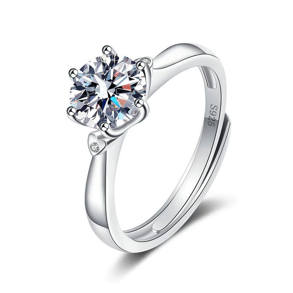 Women's Geometric Moissanite Ring In 925 Silver With Classic Six Prong Setting Electroplated Adjustable Open Band