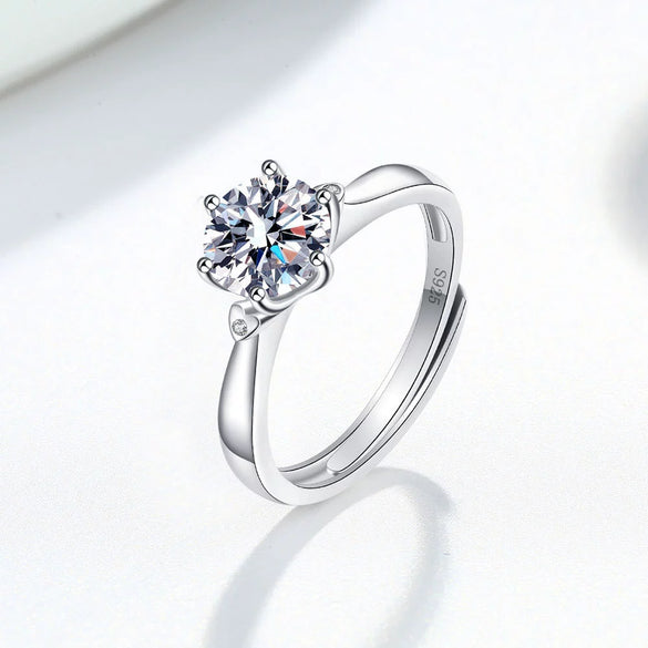 Women's Geometric Moissanite Ring In 925 Silver With Classic Six Prong Setting Electroplated Adjustable Open Band