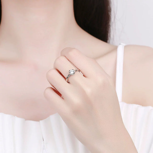 Women's Geometric Moissanite Ring In 925 Sterling Silver With Electroplated Finish Adjustable Open Band Fine Jewelry