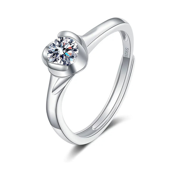 Women's Geometric Moissanite Ring In 925 Sterling Silver With Electroplated Finish Adjustable Open Band Fine Jewelry