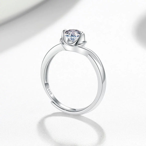 Women's Geometric Moissanite Ring In 925 Sterling Silver With Electroplated Finish Adjustable Open Ring