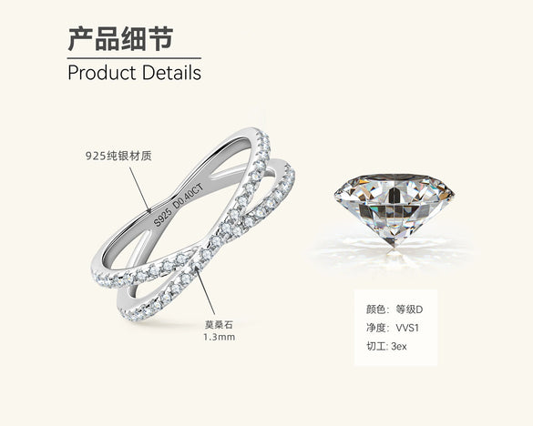 Women's Geometric Moissanite S925 Sterling Silver Ring With Electroplating