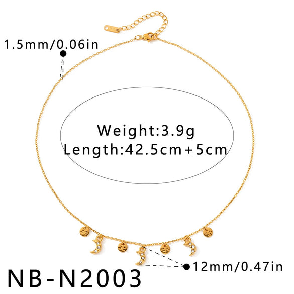 Women's Geometric Moon Butterfly And Water Droplet Necklace With Cubic Zirconia Rhinestones And Pearls In Electroplated Stainless Steel