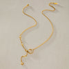 Women's Geometric Moon Pendant Ychain Necklace In Stainless Steel With Zircon And Pvd Gold Plating
