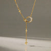 Women's Geometric Moon Pendant Ychain Necklace In Stainless Steel With Zircon And Pvd Gold Plating