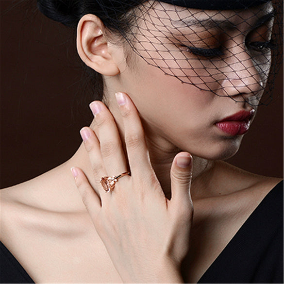 Women’s Geometric Morganite Ring Copper With 18K Rose Gold Plated Finish Simple Elegant Jewelry