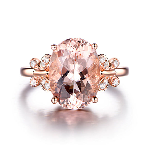 Women's Geometric Morganite Ring In Copper With Rose Gold Electroplated Finish And Diamond Accent Natural Style Jewelry