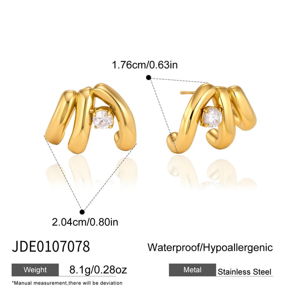 Women's Geometric Multilayer Choop Earrings With Sparkling Zirconia Accents Plated Stainless Steel Pierced Earrings