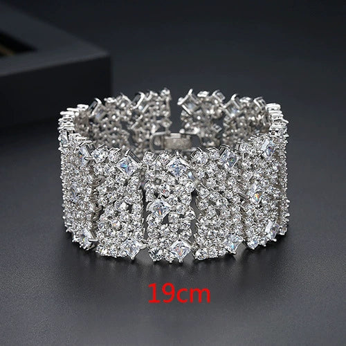 Women's Geometric Multilayer Copper Bracelet With Zircon Accents Wide Electroplated Statement Jewelry