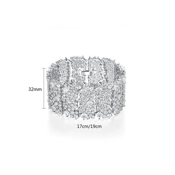 Women's Geometric Multilayer Copper Bracelet With Zircon Accents Wide Electroplated Statement Jewelry