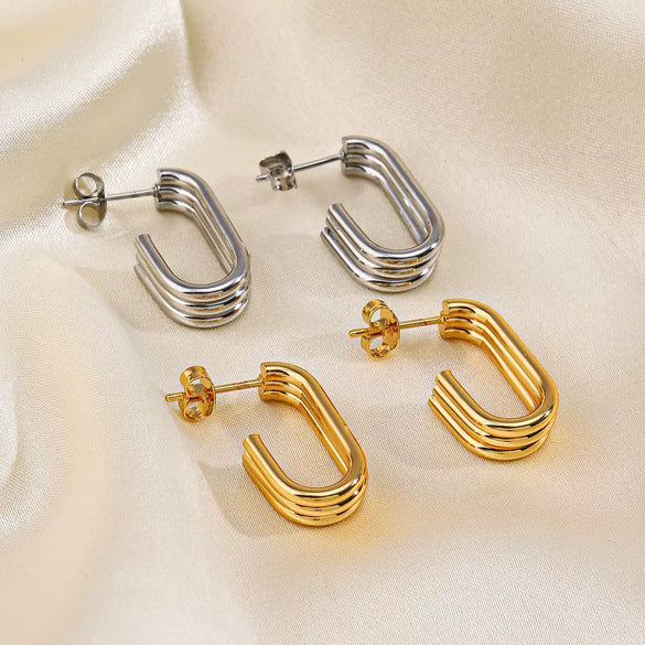 Women's Geometric Multilayer Stainless Steel Real Gold Plated Earrings