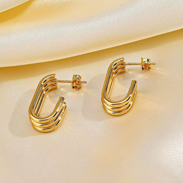 Women's Geometric Multilayer Stainless Steel Real Gold Plated Earrings