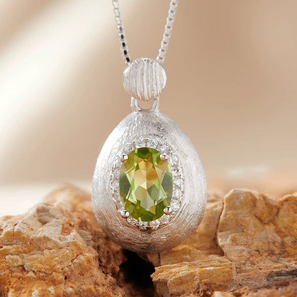 Women's Geometric Natural Amethytetine Pendant Necklace In S925 Sterling Silver With Gem And Crystal Design