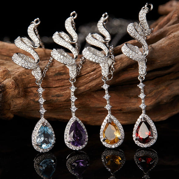 Women's Geometric Natural Crystal Gemstone Set 925 Sterling Silver Necklace Clavicle Chain Accessories