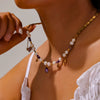 Women's Geometric Natural Stone Freshwater Pearl 316L Stainless Steel Pendant Necklace With Copper Chain And Electroplating Treatment