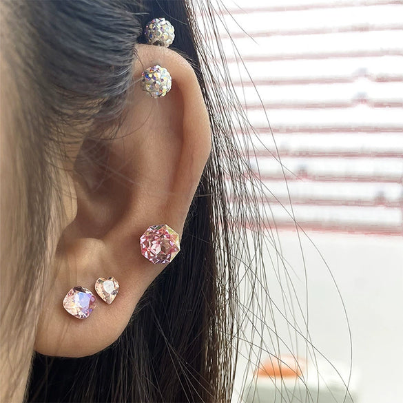 Women's Geometric Octagon Crystal Inlaid Metal Earrings Titanium Steel Screw Cartilage Ear Nail
