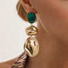 Women’s Geometric Ombre Resin Statement Earrings With Irregular Hammered Glossy Metal Finish And Steel Posts