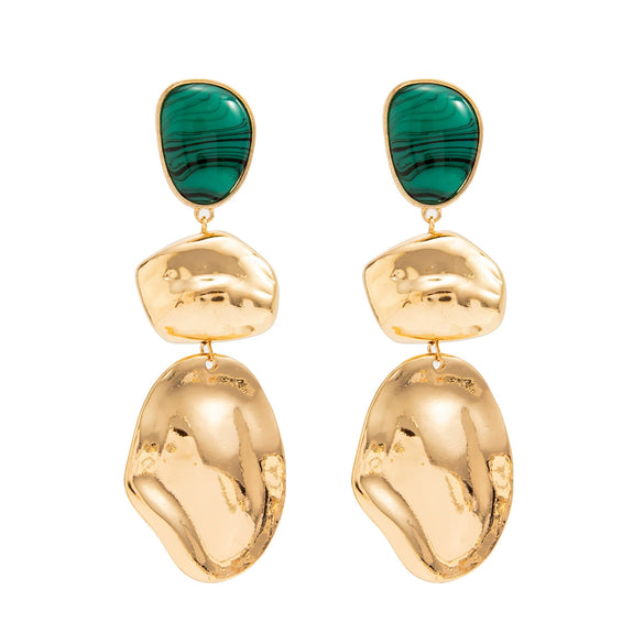 Women’s Geometric Ombre Resin Statement Earrings With Irregular Hammered Glossy Metal Finish And Steel Posts