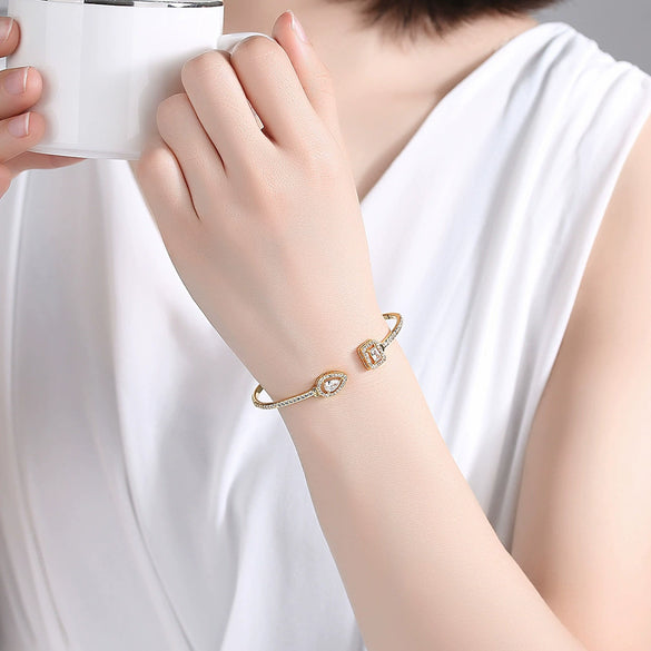 Women's Geometric Open Cuff Bracelet Electroplated Copper Bangle With Elegant Minimalist Design For Wholesale Gift Jewelry
