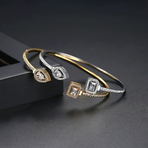Women's Geometric Open Cuff Bracelet Electroplated Copper Bangle With Elegant Minimalist Design For Wholesale Gift Jewelry