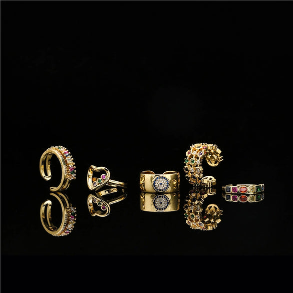 Women's Geometric Open Ring In Copper With Microinlaid Zircon And Goldplated Finish