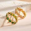 Women’s Geometric Open Ring In 18K Vacuum Gold Plated Stainless Steel With Round Zircon Light Luxury Fashion Accessory