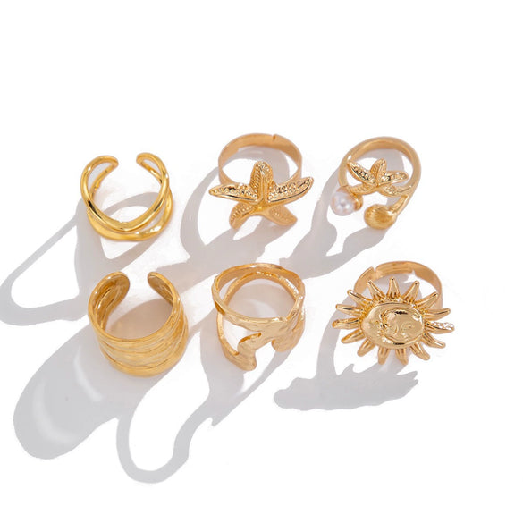 Women's Geometric Open Ring Set In Alloy With Polished Electroplated Finish Stackable Suninspired Fashion Jewelry