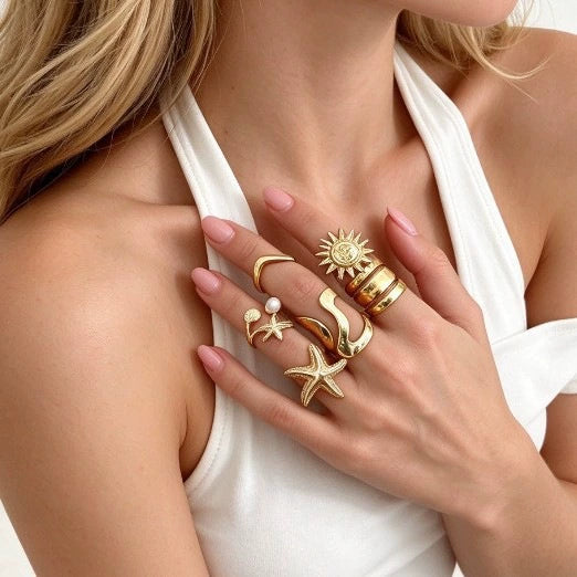 Women's Geometric Open Ring Set In Alloy With Polished Electroplated Finish Stackable Suninspired Fashion Jewelry