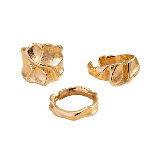 Women's Geometric Open Ring Set With Polished Plating Irregular Liquid Lava Design Exaggerated Minimalist Zinc Alloy Jewelry