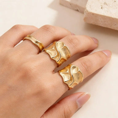 Women's Geometric Open Ring Set With Polished Plating Irregular Liquid Lava Design Exaggerated Minimalist Zinc Alloy Jewelry