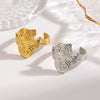 Women's Geometric Open Stainless Steel Ring With Swirl Line Texture And Electroplated Finish Fashion Jewelry
