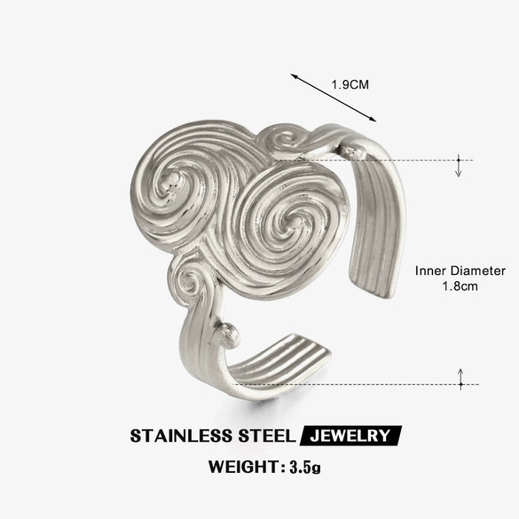 Women's Geometric Open Stainless Steel Ring With Swirl Line Texture And Electroplated Finish Fashion Jewelry