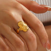 Women's Geometric Open Stainless Steel Ring With Swirl Line Texture And Electroplated Finish Fashion Jewelry