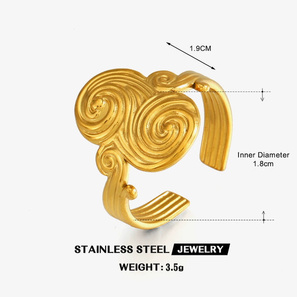 Women's Geometric Open Stainless Steel Ring With Swirl Line Texture And Electroplated Finish Fashion Jewelry