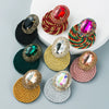 Women's Geometric Oval Glass Rhinestone Earrings With Colorful Diamond Design And Handwoven Wire Detail