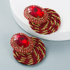 Women's Geometric Oval Glass Rhinestone Earrings With Colorful Diamond Design And Handwoven Wire Detail