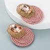 Women's Geometric Oval Glass Rhinestone Earrings With Colorful Diamond Design And Handwoven Wire Detail
