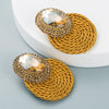 Women's Geometric Oval Glass Rhinestone Earrings With Colorful Diamond Design And Handwoven Wire Detail