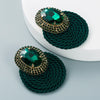 Women's Geometric Oval Glass Rhinestone Earrings With Colorful Diamond Design And Handwoven Wire Detail