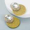 Women's Geometric Oval Glass Rhinestone Earrings With Colorful Diamond Design And Handwoven Wire Detail