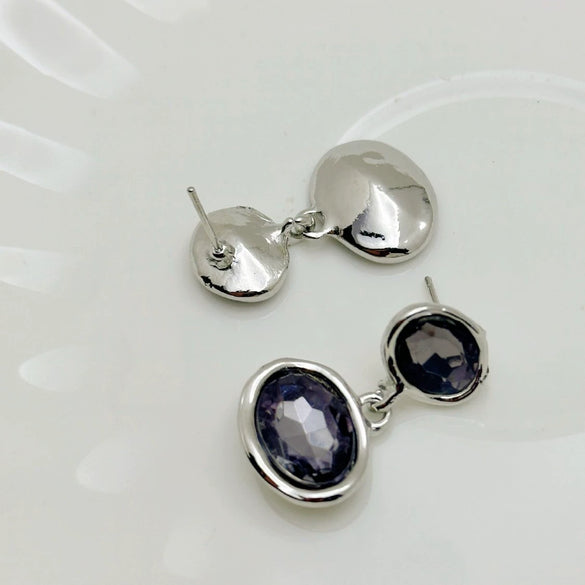 Women's Geometric Oval Gray Pendant Earrings With Stainless Steel Posts Alloy Construction And Ecofriendly Electroplated Finish Wholesale