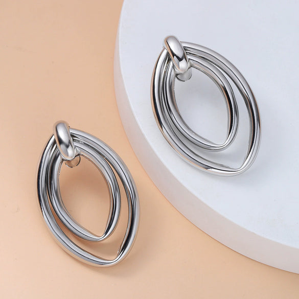 Women's Geometric Oval Metal Earrings With Electroplated Finish Irregular Minimalist Fashion Jewelry